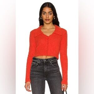 ALL SAINTS NWT Ork Cardigan Lava Red Fuzzy Alpaca Blend Cropped Sweater, Size M